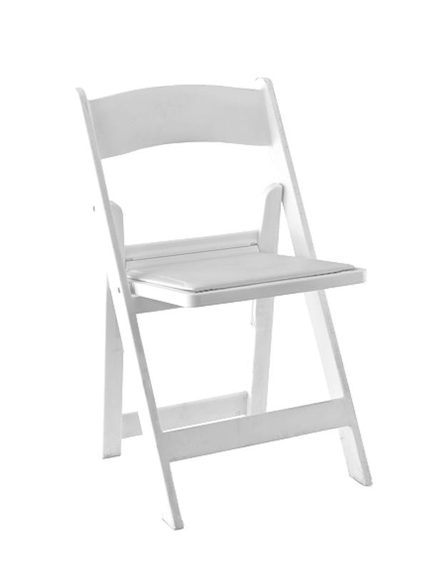 white padded folding chairs